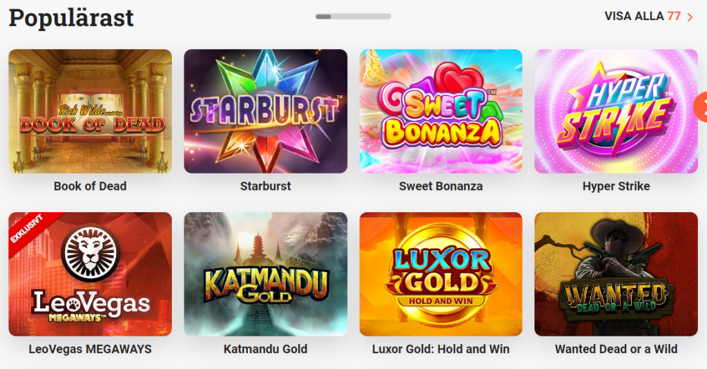 Populära spel på LeoVegas Casino