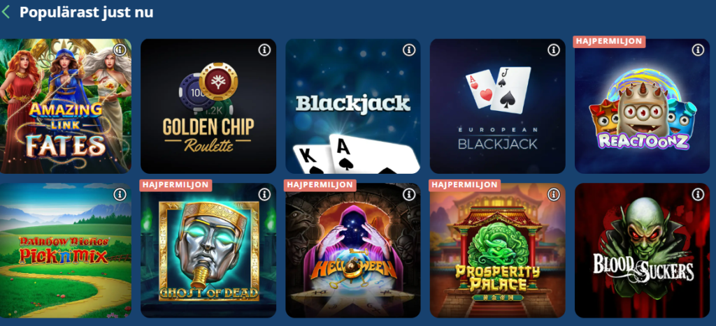 Populära spel på Hajper Casino